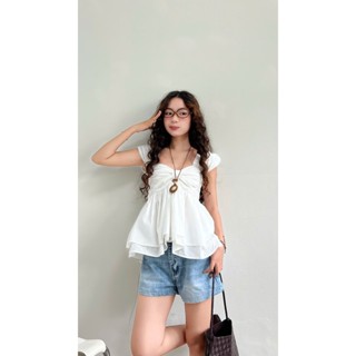  TDT4 - Áo Kiểu Nữ Tay Bồng Ngực Nhún Nơ Xoắn Dáng Xòe Hot Trend APPRO TOP 