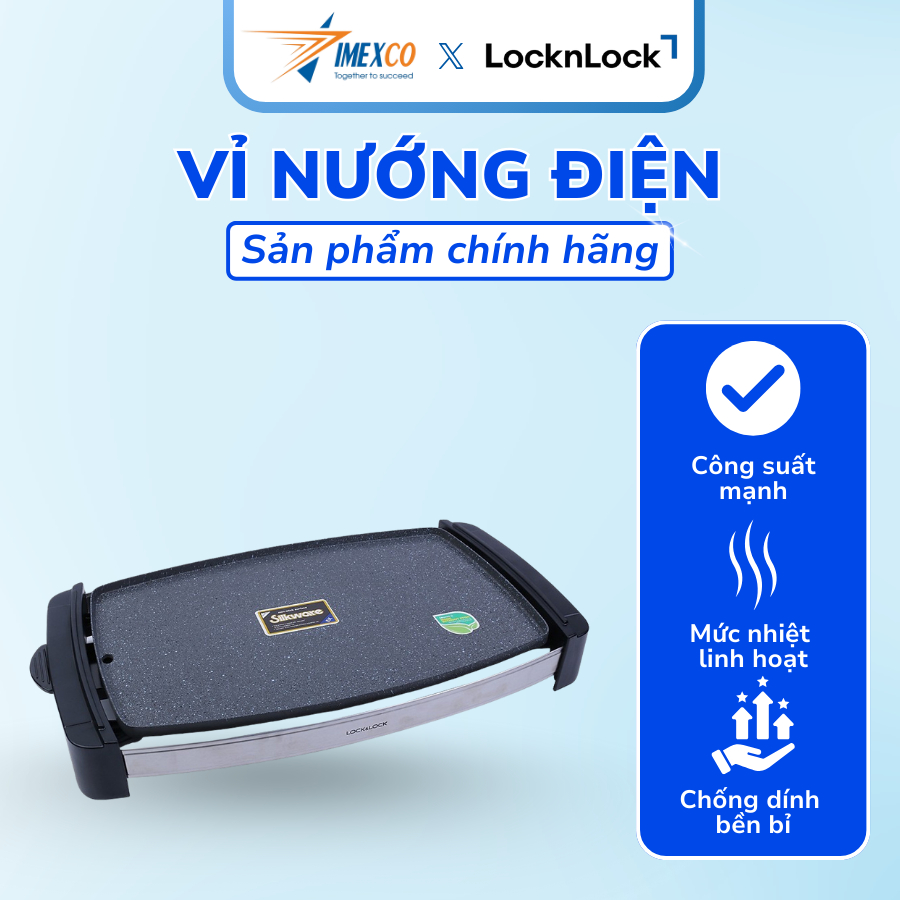 Vỉ nướng điện LocknLock kích thước 580x92x335 mm 1800-2200W - EJG211BLK