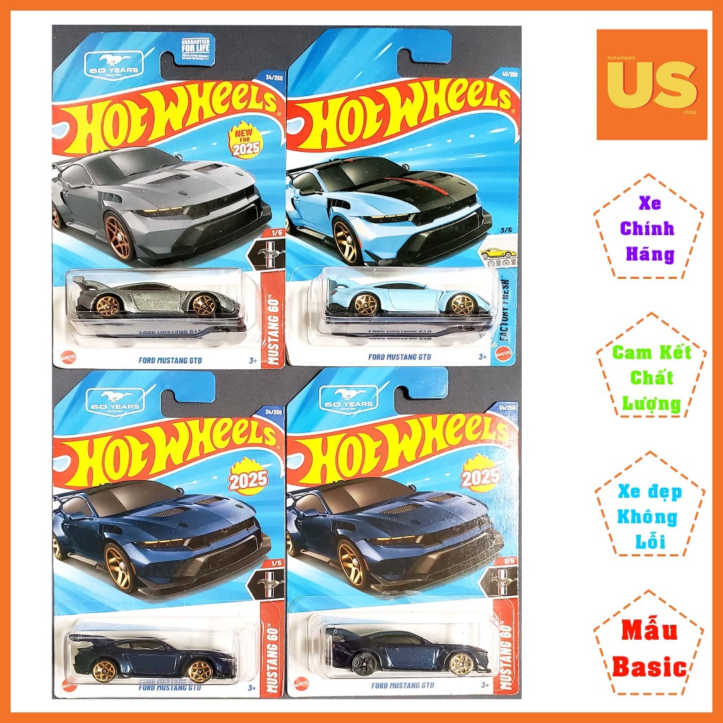 Xe Mô Hình Hot Wheels Ford Mustang GTD – Chính Hãng US (Card Thường)