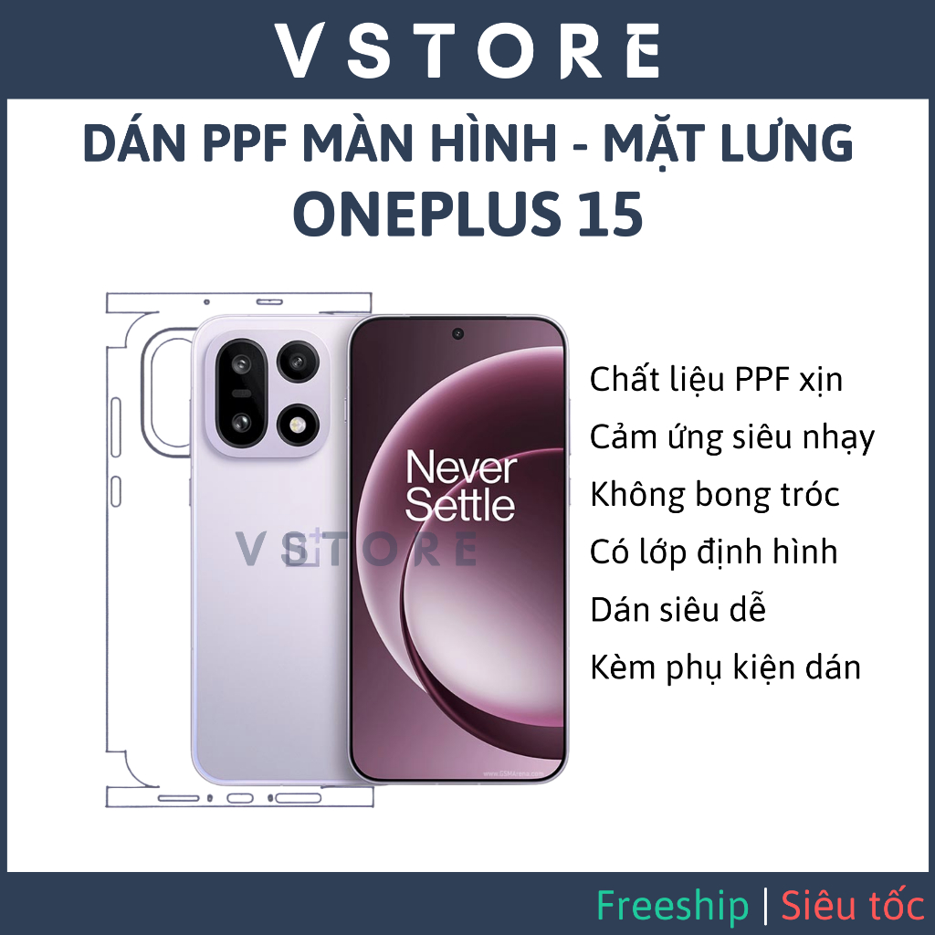 Dán PPF OnePlus 15 Màn hình, Mặt lưng full viền Bóng, Nhám, Chống nhìn trộm Cao cấp VSTORE HCM