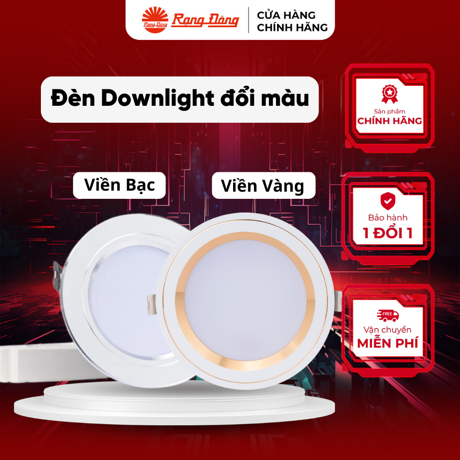 Đèn Âm Trần Rạng Đông 8W/10W - Viền Vàng, Viền Bạc, Đổi Màu Ánh Sáng, Lỗ Khoét 90mm