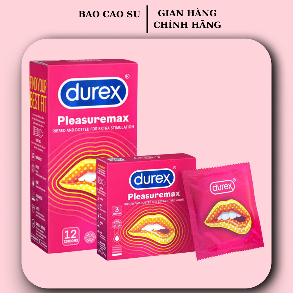Bao cao su Durex Pleasuremax gân gai hạt nổi tăng khoái cảm hộp 3 cái/ 12 cái
