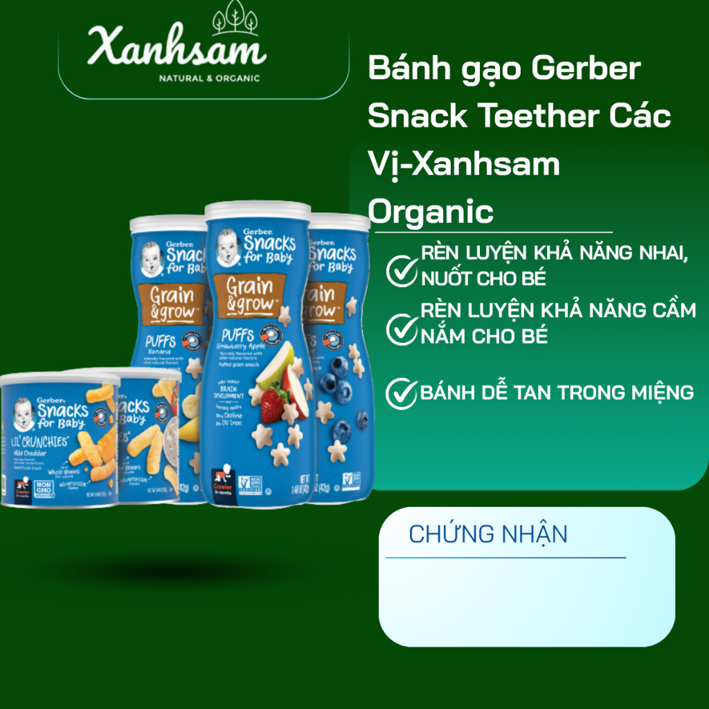 Bánh gạo Gerber Snack Teether Các Vị-Xanhsam Organic