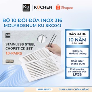 [Bảo hành 10 năm] Bộ 10 Đôi Đũa Inox 316 Chống Trượt Ku Kuchen SKC041 Thân Vuông Kháng Ăn Mòn