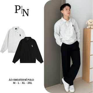  Áo Sweeter Polo Nam Nữ Form Suông Vải Nỉ Cotton 2 Da Cổ Bẻ 3 Màu Đen Xám Xanh Than PN STORE APS 