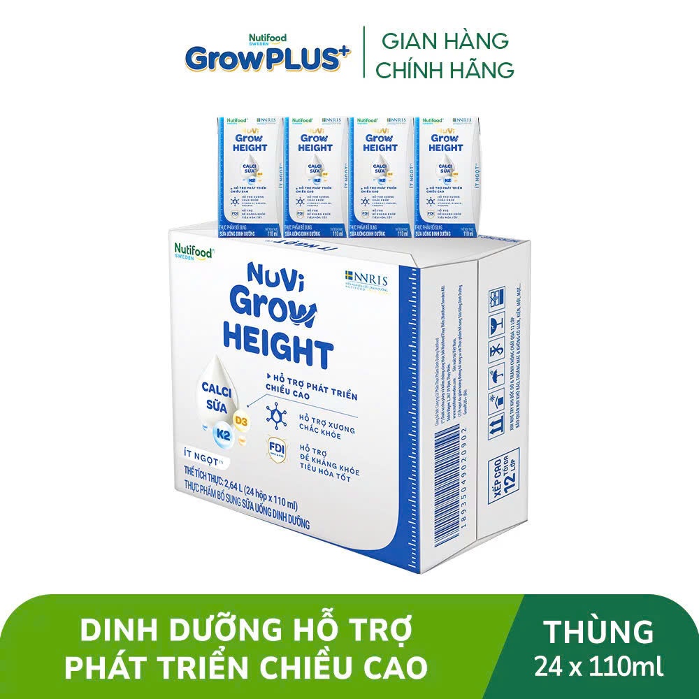 [Livestream KOL] Thùng 24 hộp SBPS Nuvi Grow Height 1+ hỗ trợ phát triển chiều cao hộp 110ml