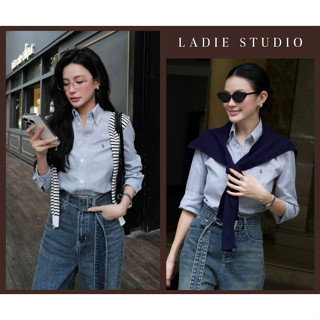  Áo Sơ Mi Nữ Dài Tay Dáng Suông Sọc Xanh Thêu Ngựa AO104 Ladie Studio 
