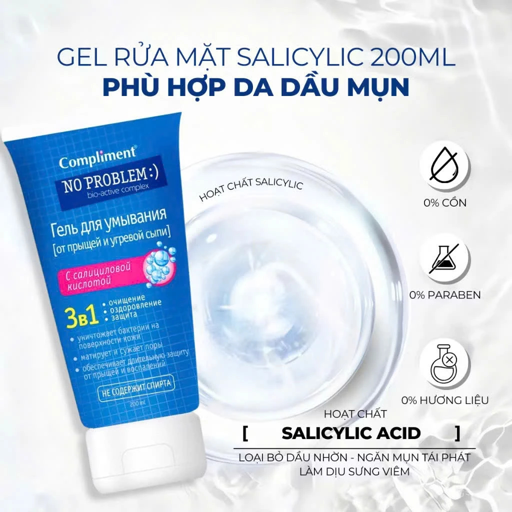Sữa rửa mặt Compliment No Problem làm sạch sâu, giảm dầu mụn, cho da thông thoáng 200ml | BigBuy360 - bigbuy360.vn