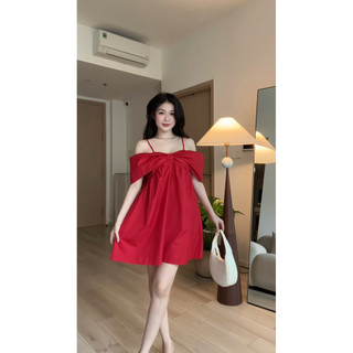 Váy Nữ 2( 3 trong 1) Dây Rớt Vai Dáng Babydoll Thiết Kế Trễ Vai ,Đầm Hai Dây Phối Nơ xinh( không kèm hoa cài) ROSA Dress