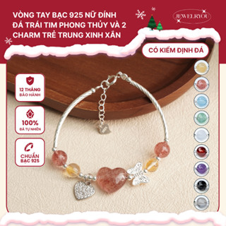  Vòng tay bạc 925 nữ JEWELRYOU đá trái tim năng lượng tự nhiên thu hút tình cảm - Jew06 