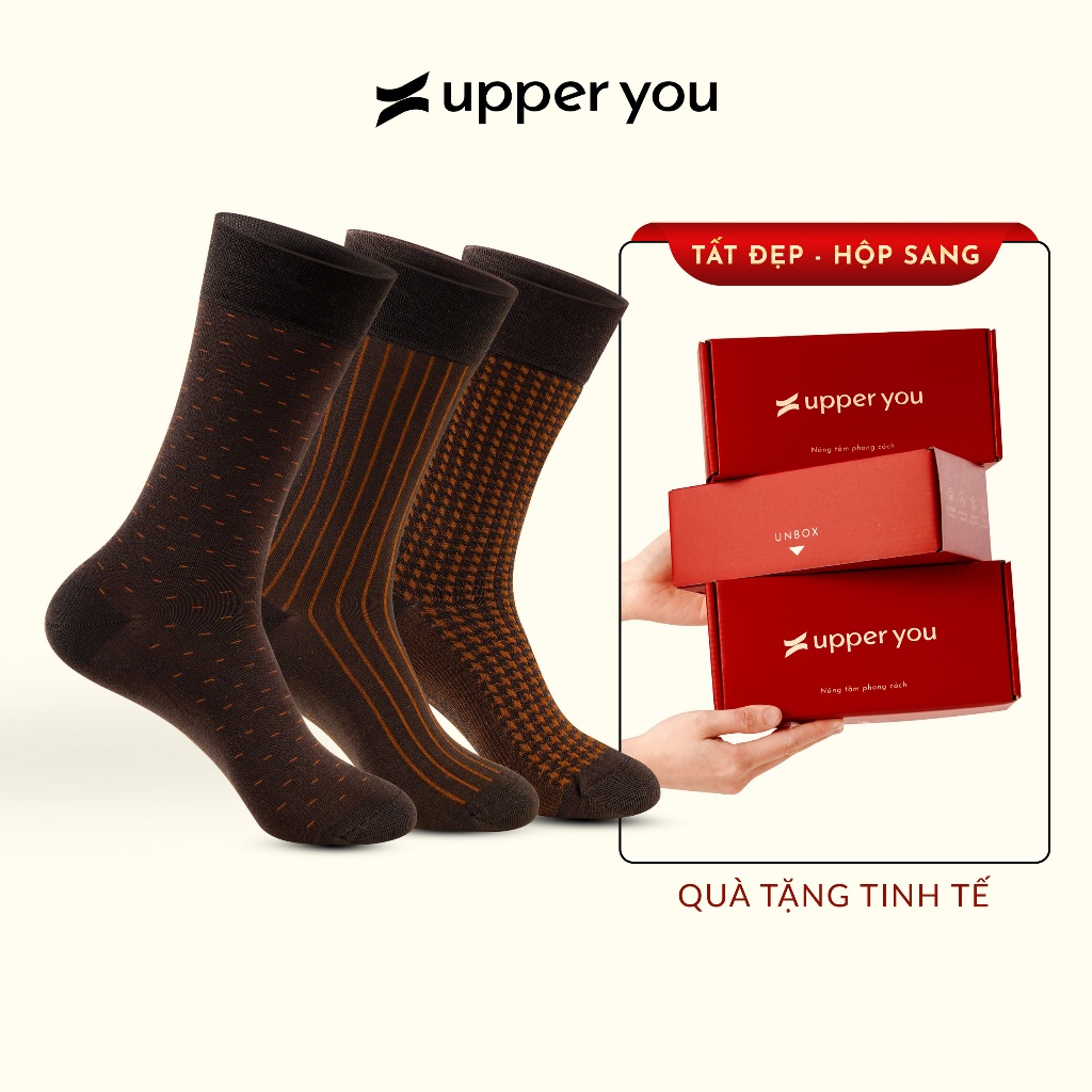 Tất Vớ Giày Tây Premium Cao Cấp UPPER YOU Mercerized Cotton Họa Tiết Màu Nâu Copper Mềm Mại Thấm Hút