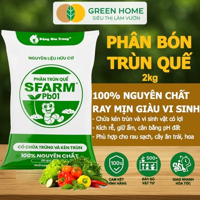 Phân Trùn Quế GreenHome, Bao 2kg, Dinh Dưỡng Hữu Cơ, Không Mùi, Tốt Cho Lan, Bonsai, Rau, Cây Trái.