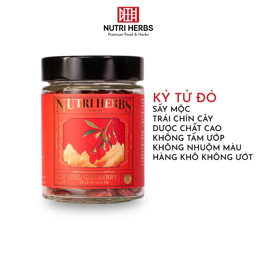 Kỷ Tử Ninh Hạ Sấy Mộc Nutri Herbs – Loại Thượng Hạng, Quả To Đỏ Đều Sang Trọng Làm Quà Tặng Lọ 120g
