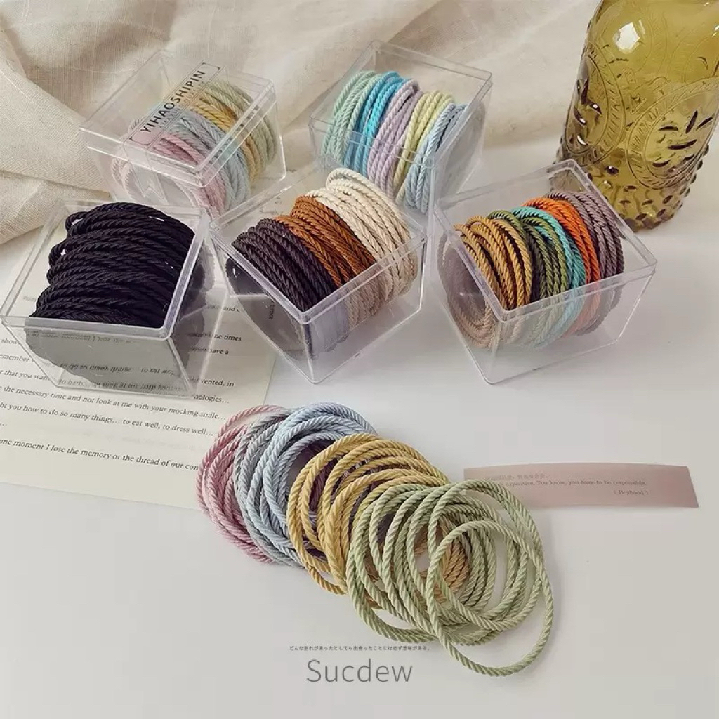 Set 50 Dây Chun Buộc Tóc, Dây Buộc Tóc Dạng Dây Thừng Nhiều Màu Vintage