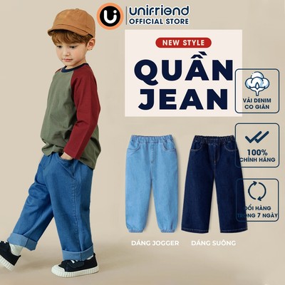 Quần jean dài co giãn vải denim rộng rãi thoải mái cho bé trai và bé gái Unifriend Hàn Quốc U950H, Size 2-14 tuổi