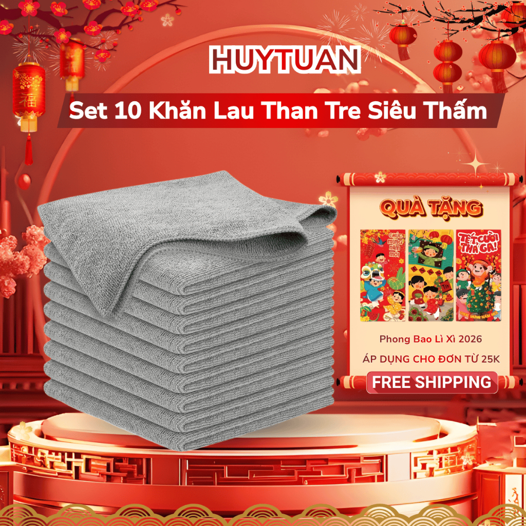 Set 10 Khăn Than Tre Lau Bếp Đa Năng Khăn lau bếp đa năng bằng sợi than tre, khăn lau tay nhà bếp si