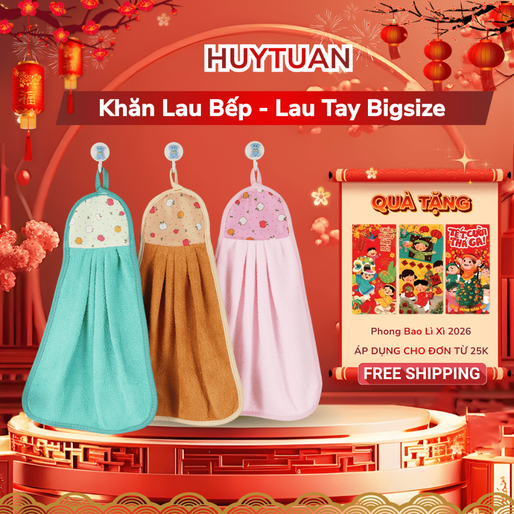 Khăn Lau Tay, Lau Bát Nhà Bếp Siêu Thấm Nước Size Lớn - Khăn Lau Tay Treo Tường Nhiều Màu (KBS01) bibi90
