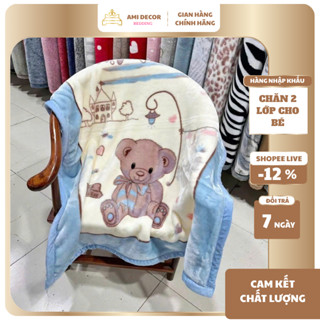 Chăn cho bé tuyết nhung 2 lớp dày dăn, chăn mùa đông cho bé chất tuyết nỉ nhung mềm mịn KT 1m x 1m4