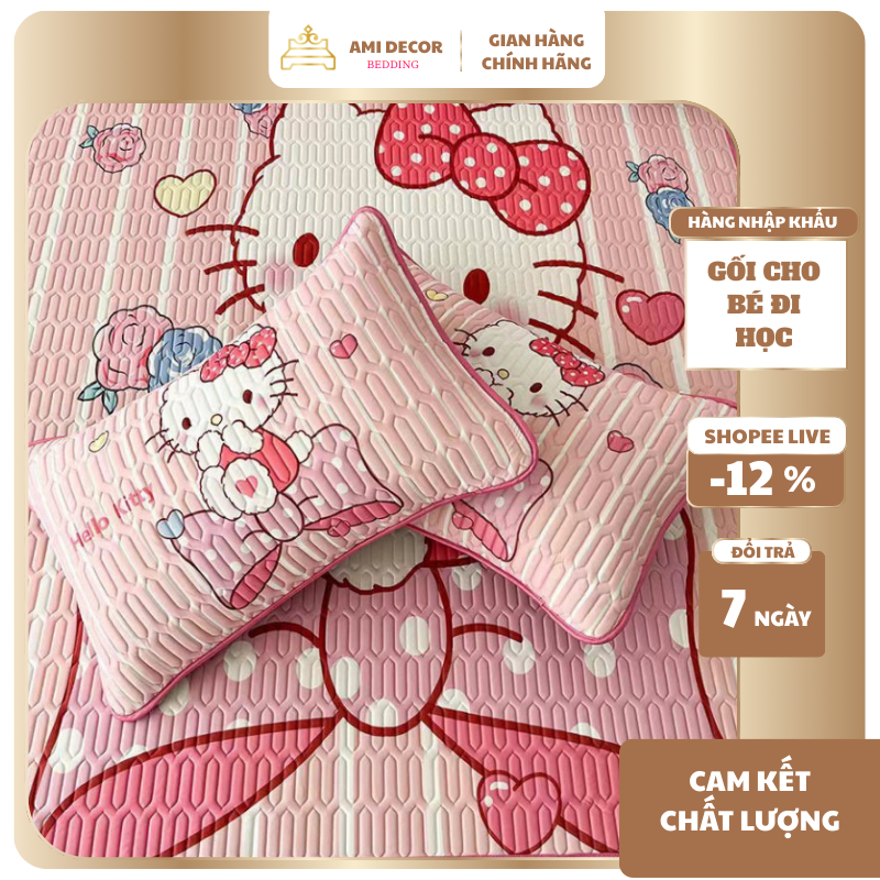 Gối cho bé đi học cao su non mềm mịn, gối trẻ em chất liệu tencel, ruột bông gòn kích thước 30x50cm