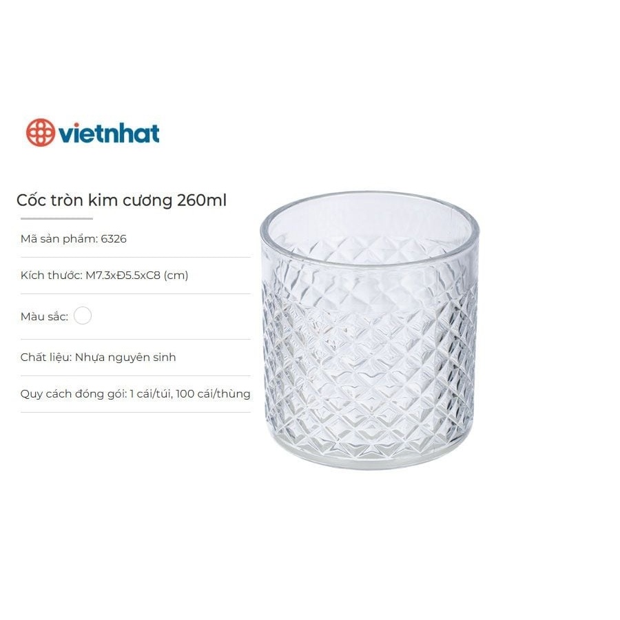 Cốc Tròn Kim Cương 260ml Hokori Mã 6326