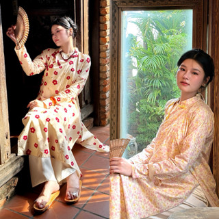  HÈO | Set Áo Dài Uyển Dao Cách Điệu Ngũ Thân Hoa Nhí Kèm Quần Áo Yếm 