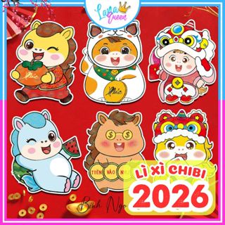  Xấp bao lì xì chibi phản quang hình con ngựa 3D đáng yêu giá sỉ rẻ Tết 2026 Bính Ngọ - Lana Queen 
