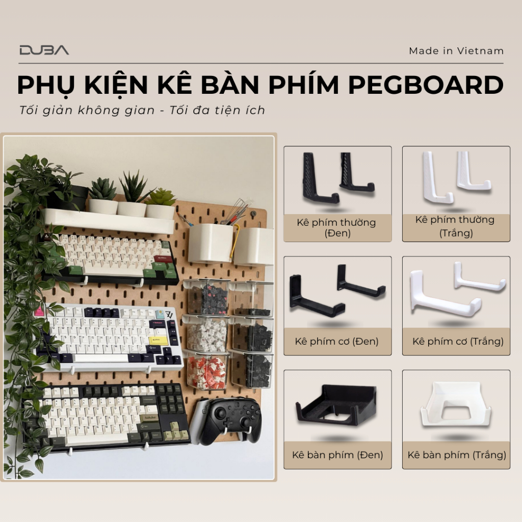 Phụ kiện Kê Bàn Phím Treo pegboard gỗ, Nhỏ Gọn Chắc Chắn, Phụ Kiện Kê Bàn Phím Đa Năng Dành Cho Bảng Pegboard Dày 6mm