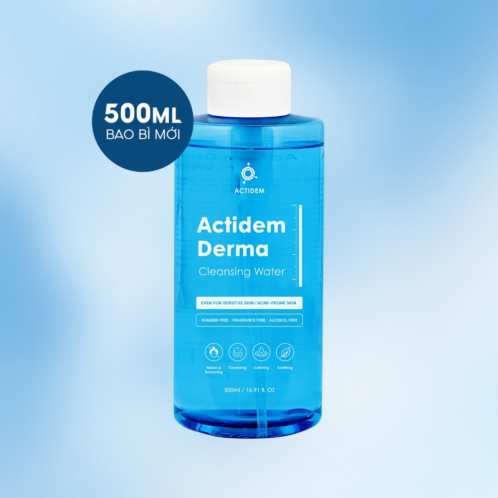 Combo Nước tẩy trang Actidem Derma Cleansing Water 500ml+ Gel rửa mặt sạch sâu Actidem Derma pH Gel 