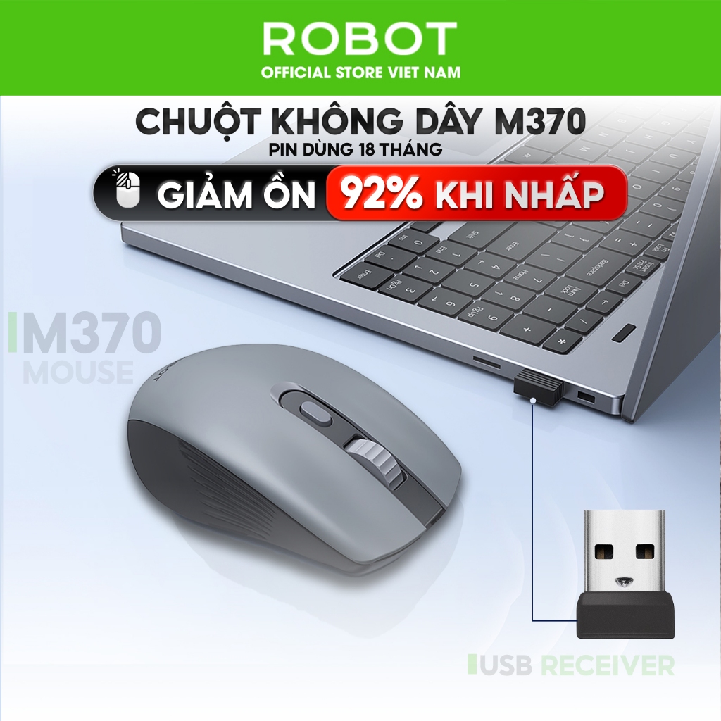  Chuột Quang Không Dây Tĩnh Âm ROBOT M370 Tĩnh Âm Cảm Biến Quang Học Khoảng Cách Tín Hiệu 20m 