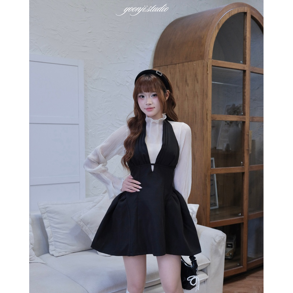 YOONJI - Váy thô cổ yếm dáng xoè