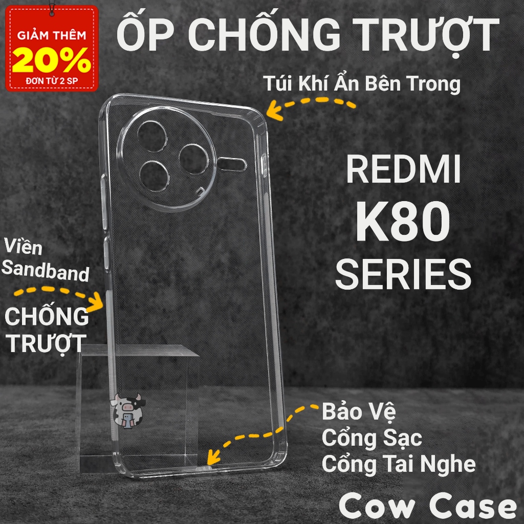 Ốp lưng Redmi K80, K80 Pro, K80 Ultra 5G Cowcase chống trơn trượt | Ốp lưng điện thoại Xiaomi dẻo bà