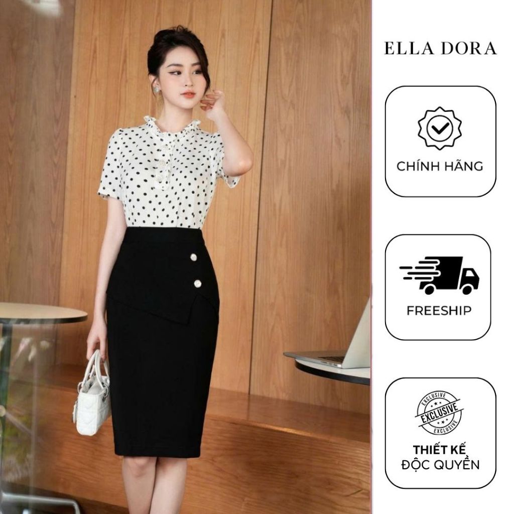 Chân váy Peplum ĐEN công sở ELLA DORA thiết kế 2 cúc tinh xảo chất liệu Chéo cao cấp [CV55]
