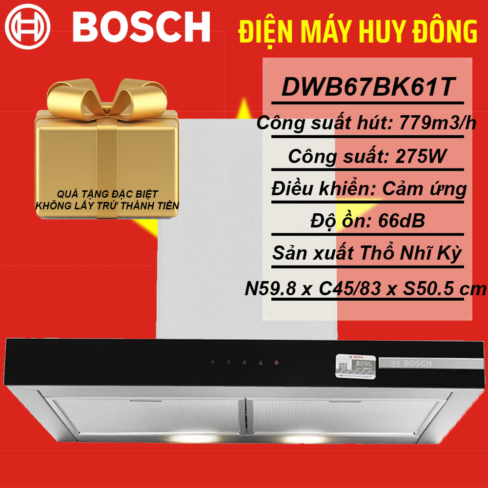 Máy hút mùi áp tường Bosch DWB67BK61T