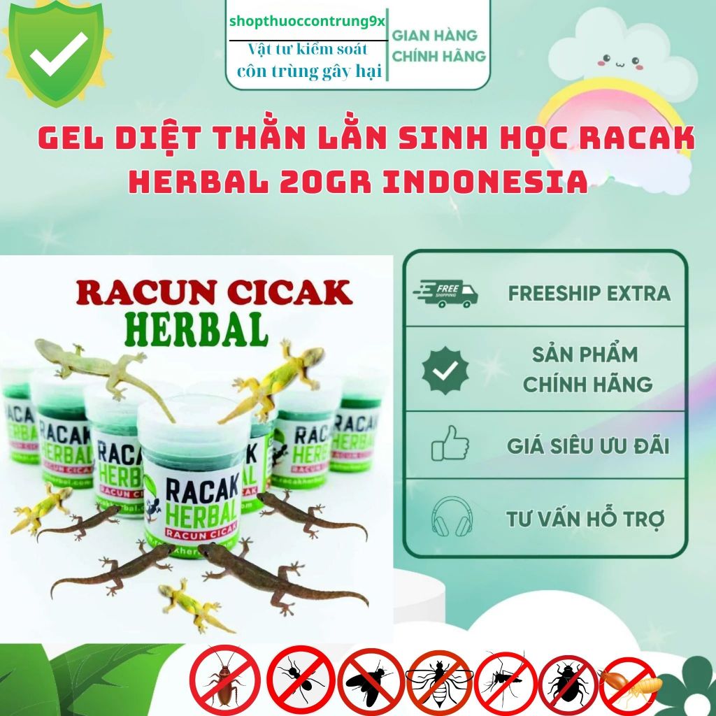 (HÀNG CHÍNH HÃNG) Gel Diệt Thằn Lằn Sinh Học  RACAK HERBAL 20gr  Indonesia – Hiệu Quả Nhanh, An Toàn