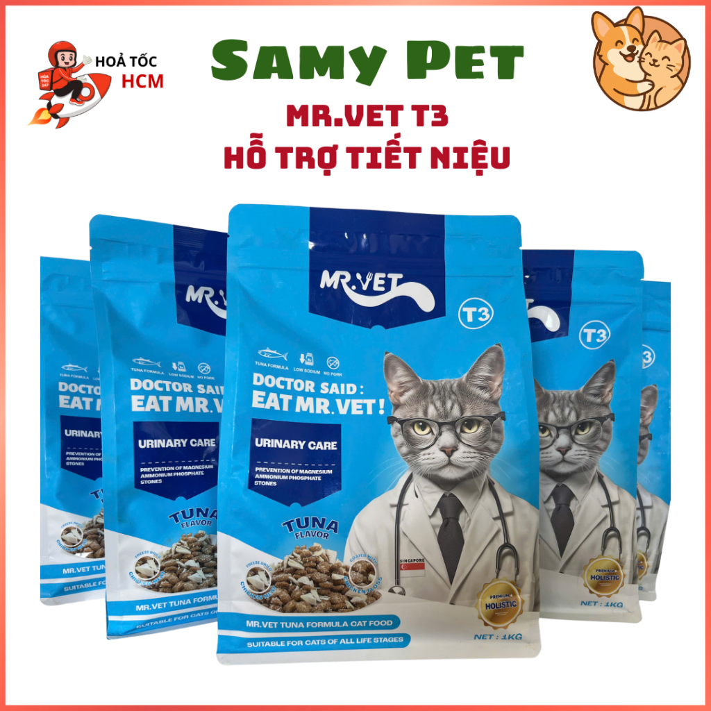 Hạt MR.VET  T3 Túi 1KG Hỗ Trợ Đường Tiết Niệu, Thức Ăn Cho Mèo| Hạt Cho Mèo Mr.Vet| Hạt Mèo