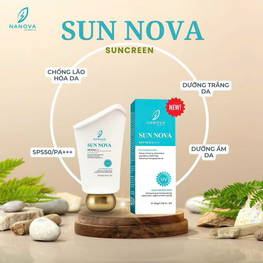 (mẫu mới )Kem chống nắng Sun Nova 50g chính hãng Nanova bật tông, căng bóng