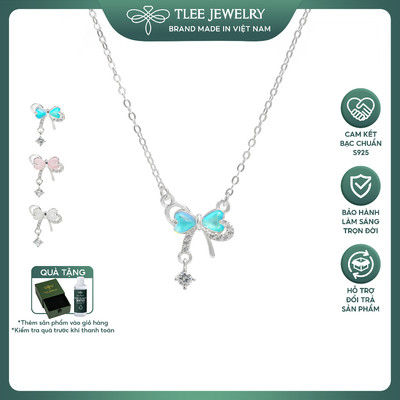Dây chuyền bạc nữ TLEE vòng cổ nơ đính đá trái tim đa sắc treo hạt đá nhẩy nữ tính TLEE JEWELRY D0449