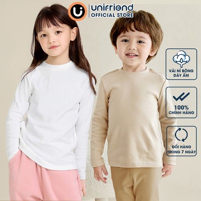 Áo dài tay cổ tròn vải nỉ cào bông thu đông cho bé trai và bé gái Unifriend Hàn Quốc U900L, Size 1-12 tuổi
