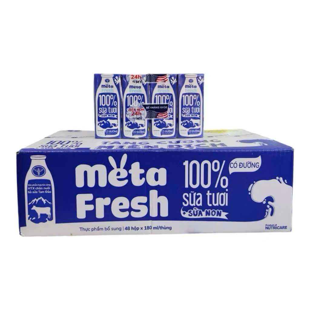 Sữa Tươi Bổ Sung Sữa Non Meta Fresh Có Đường 180 ml thùng 48hộp