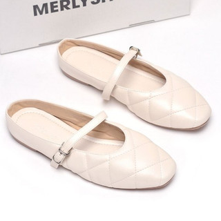  Giày Búp Bê Mũi Vuông Hở Gót Chần Chỉ Merly 1584 35-43 Giày Búp Bê Quai Ngang Phong Cách Hàn Dép Sục Nữ Dép M 
