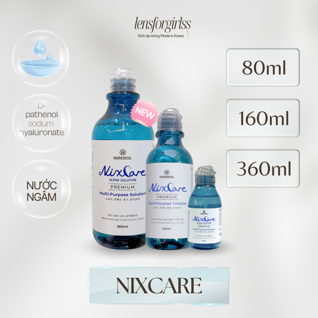 Nước NGÂM kính áp tròng cao cấp NIXCARE PREMIUM chính hãng KOREA Nước ngâm lens LENSFORGIRLSS