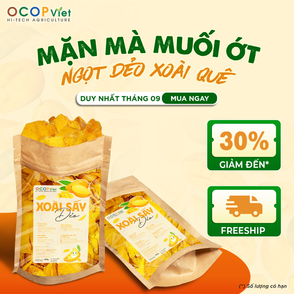 Xoài Sấy Muối Ớt (Loại B) OCOP Việt – Đậm vị chua cay, ngon khó cưỡng – Túi 200g - 500g