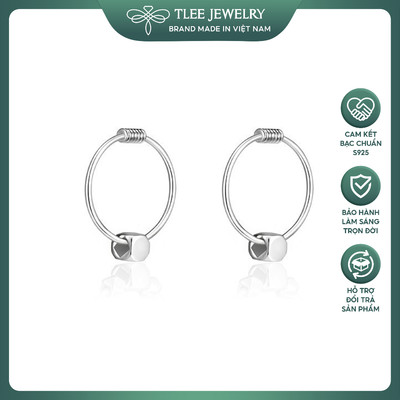 Khuyên tai bạc nữ TLEE tròn trơn chốt hình lò xo treo charm bi bạc phay sáng xinh xắn TleeJewelry