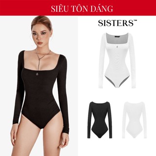  Bodysuit nữ tay dài cổ vuông SISTERS thiết kế logo inox phối đáy cúc bấm ôm trọn mọi đường cong cơ thể Orchid | SS-J64 
