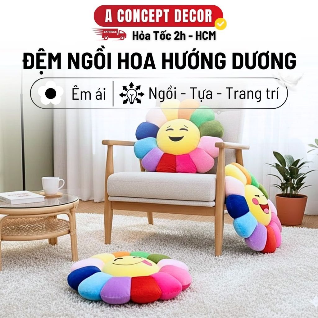 Đệm Lót Ghế Bông Hoa Hướng Dương bảy Màu A Concept Decor Miếng Lót Ngồi Bệt Tựa Lưng Văn Phòng 45CM 