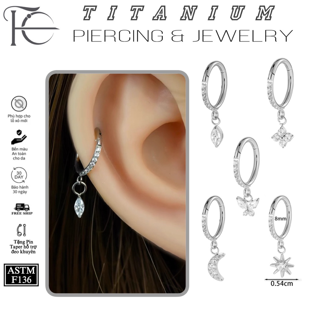 Khuyên Vòng Đá Titan F136 Gắn Charm Không Kích Ứng