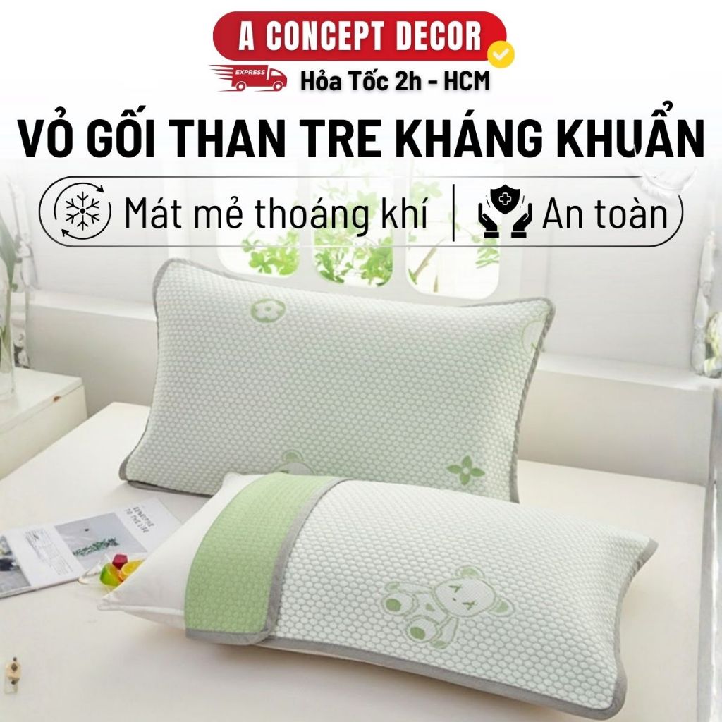 Vỏ Gối Nằm Than Tre Kháng Khuẩn A Concept Decor Vỏ Gối 50x70cm Mềm Mát Áo Gối Nằm Cao Cấp Bao Gối Dễ