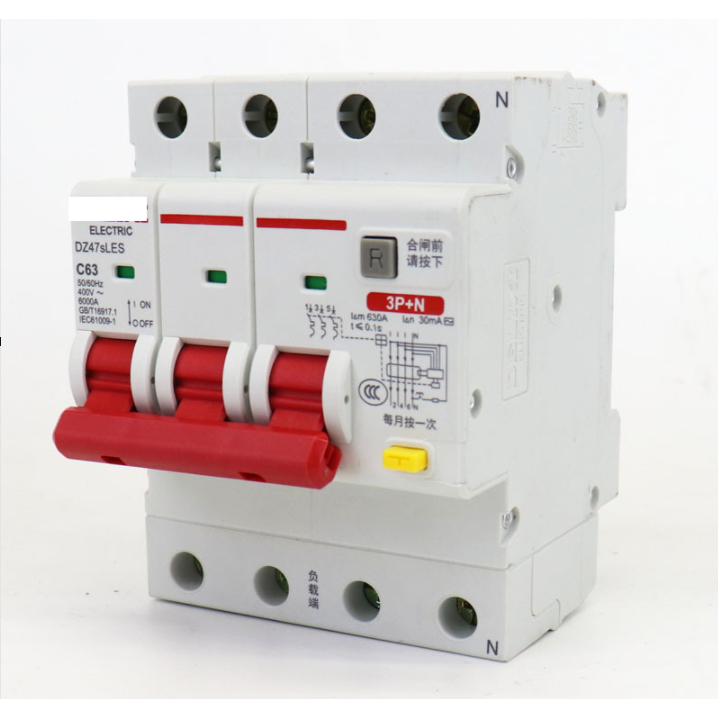 Aptomat chống giật 3 Pha 4 Cực dòng 63A  chống giật, dò, quá tải, mã DZ47LE-125 3P+N