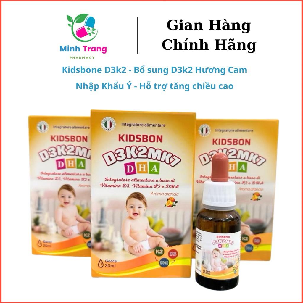 Kidsbon D3K2MK7 DHA – Vitamin D3, K2, DHA Hương Cam Cho BéNhập Khẩu ÝHỗ Trợ Phát Triển Chiều Cao