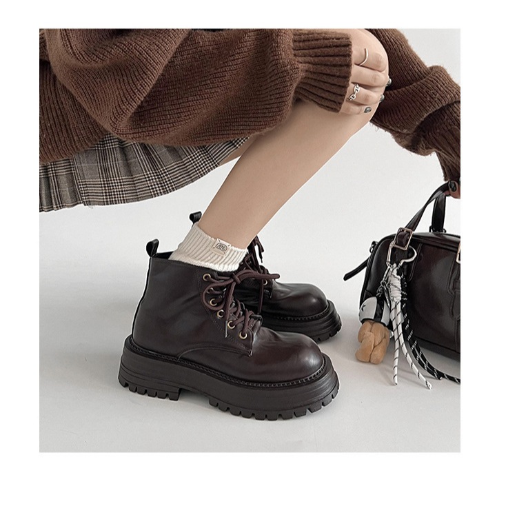 Giày boot martin nữ Đế cao Cổ ngắn retro Cá tính Hàn Quốc Giày martin nữ Đế dày Cổ thấp Thời trang C